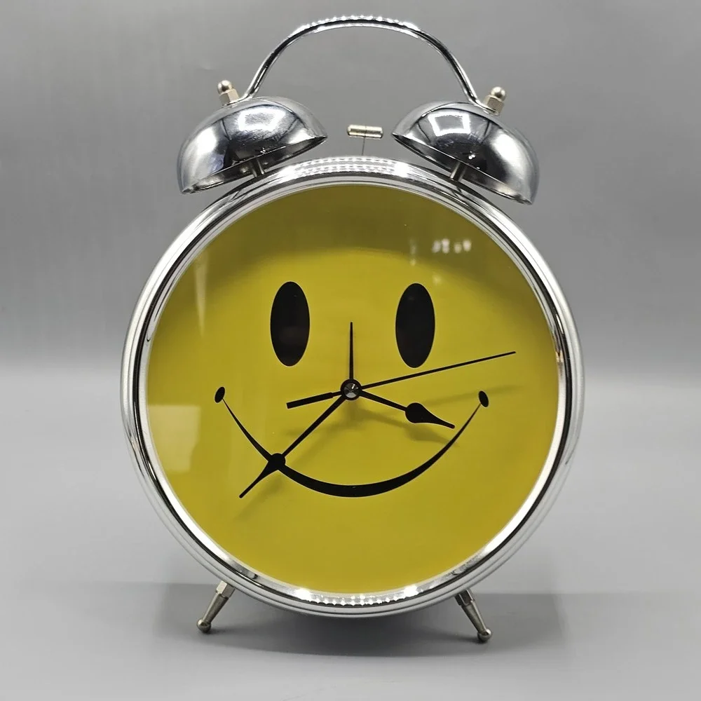 Vintage Y2K Sterling & Noble Smiley Face Metal Clock Wall Hanging Double Bell
